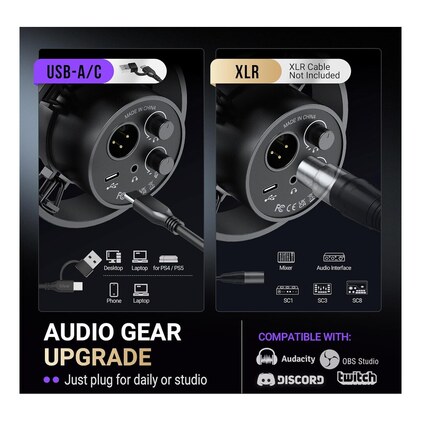 FIFINE K688 Kit de microfone para podcast,mic dinâmico USB/XLR com braço para PC/mixer XLR, microfone para jogos com botão mudo,conector de fone ouvido para vocal,narração,streaming, gravação-K688CT — imagem 5