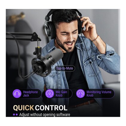 FIFINE K688 Kit de microfone para podcast,mic dinâmico USB/XLR com braço para PC/mixer XLR, microfone para jogos com botão mudo,conector de fone ouvido para vocal,narração,streaming, gravação-K688CT — imagem 6