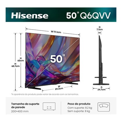 Hisense Smart TV 4K Hi-QLED 50" Polegadas 50Q6QVV com Processador AI, Dolby Vision, HDR10+, HLG, Filmmaker Mode, Dolby Gaming, Dolby Atmos, MiraCast e Compatibilidade Alexa — imagem 4