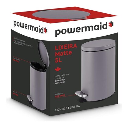 Powermaid Lixeira Matte 5L com Pedal Compacta banheiro, cozinha preto — imagem 4
