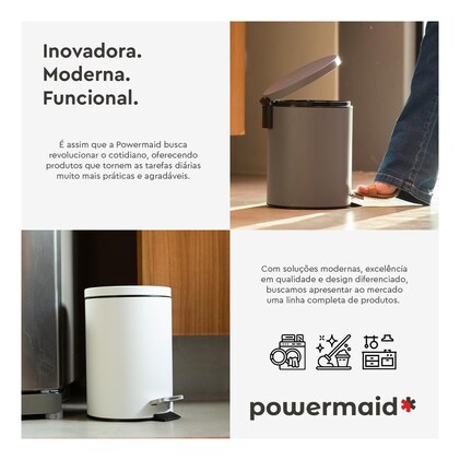 Powermaid Lixeira Matte 5L com Pedal Compacta banheiro, cozinha preto — imagem 5