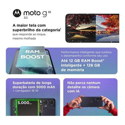 Smartphone Motorola Moto g35 5G - 128GB 12GB (4GB RAM+8GB Ram Boost) e Camera 50MP com AI NFC Tela 6.7" com Superbrilho - Verde — imagem 3