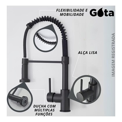 Torneira Gourmet Para Cozinha Água Fria preto fosco — imagem 3